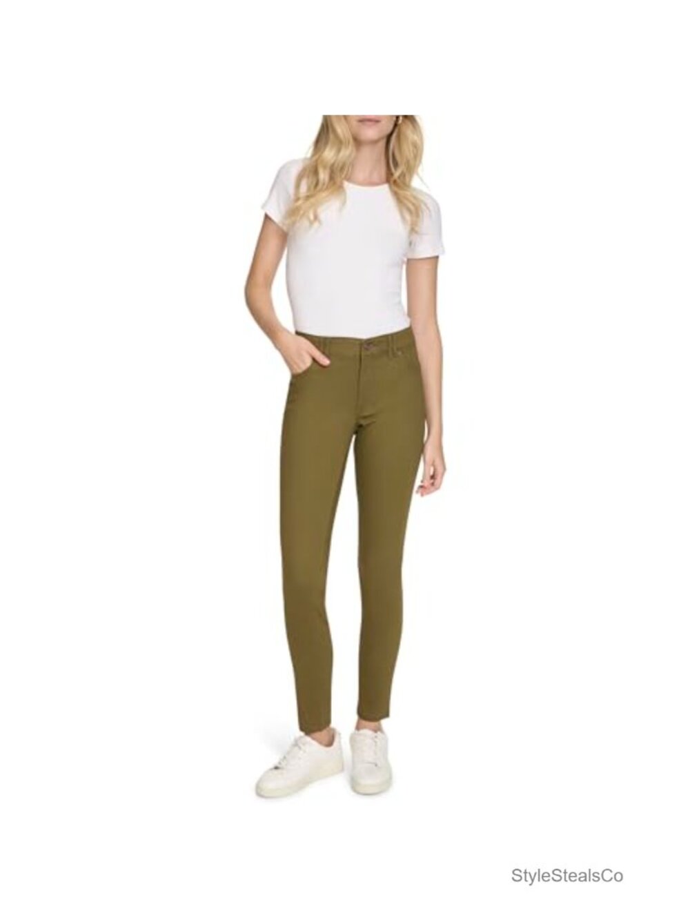 Skinny Fit Sateen Pants Mid Rise Cropped Business Casual